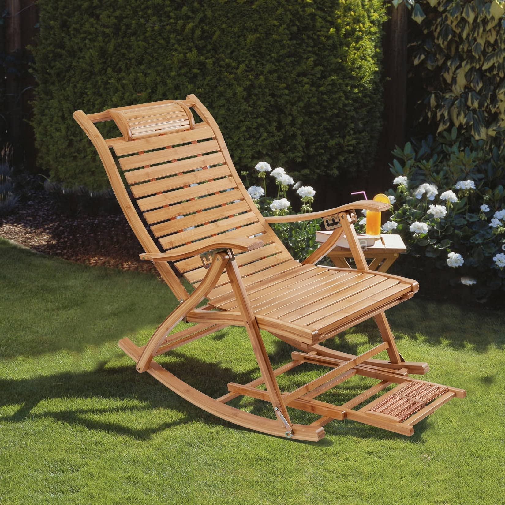 Unknown1 Bamboo Rocking Chairs Sun Lounger Recliners Outdoor Brown Classic Wood Reclining