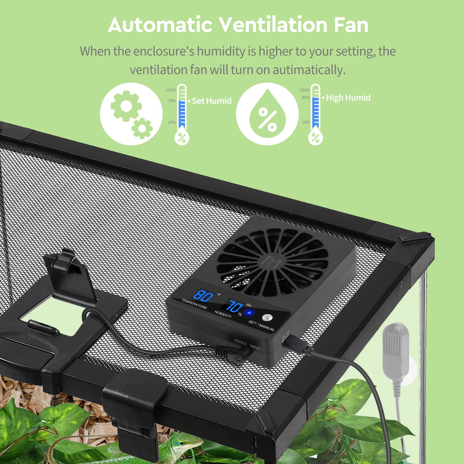 Moistenland Ventilation Fan For Reptile Enclosure, Dehumidifier for Rainforest Terrarium Vivarium, Improving Air Circulation For Amphibians, Reptiles, and Snakes