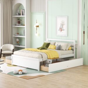 Bellemave Full Bed with 4 Drawers and Headboard Wood Platform Beds with Storage and Slat Support for Kids Boys Girls Teens, White