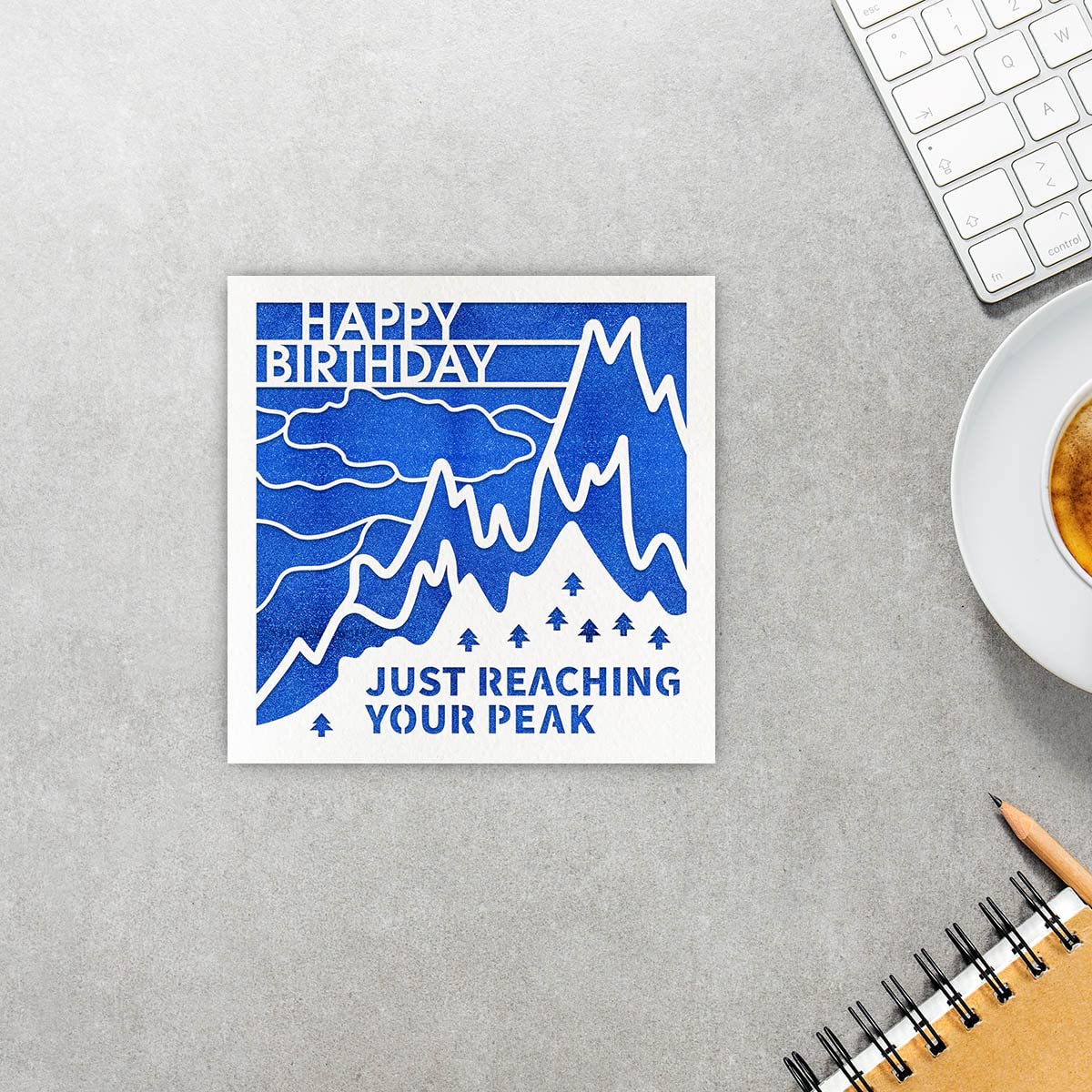 MAGJUCHE Mountain Birthday Card, Blue Glitter Laser Cut Rock Climbing Greeting Card For Men, Women