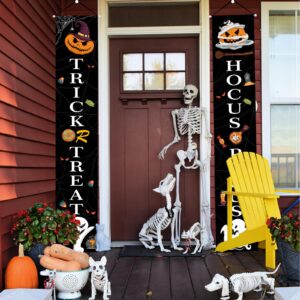 3 Pieces Halloween Trick or Treat&hocus pocus Banner and Thanksgiving Reversible Banner Happy Fall Harvest Thanksgiving Halloween Day Porch Sign Hanging Sign for Fall Decorations Outdoor,Front Door