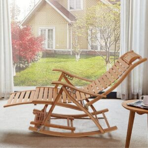 Unknown1 Bamboo Rocking Chairs Sun Lounger Recliners Outdoor Brown Classic Wood Reclining