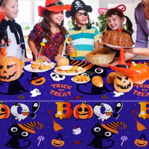 Tegeme Bulk Halloween Tablecloth for Kids Party 108 x 54 Inch Disposable Plastic Rectangular Table Covers with Cute Cat Pumpkin Boo Decorations for Happy Halloween Birthday Party Supplies(3 Pack)