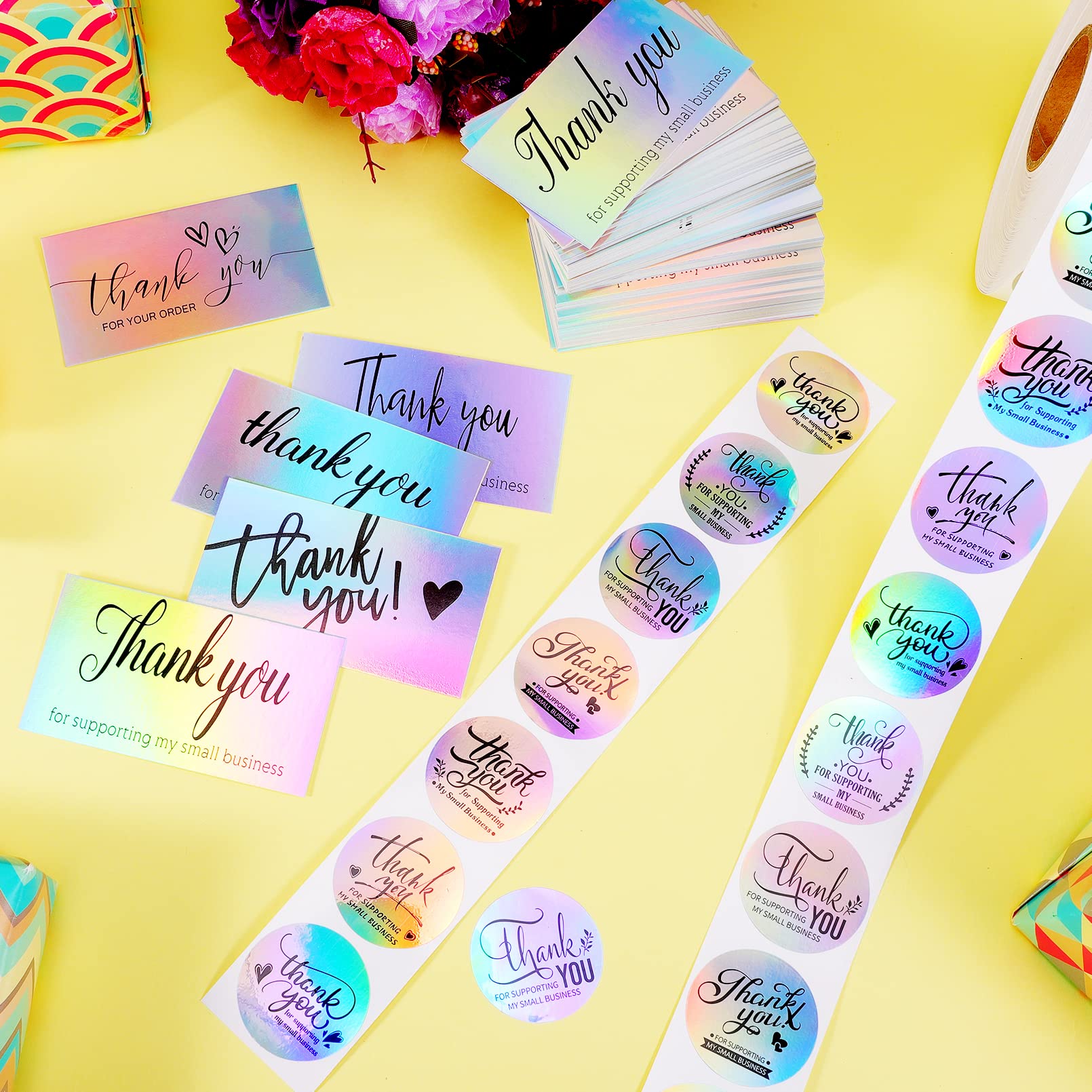 1120 Pcs Thank You Cards and Stickers Set,Include 1000Pcs 1.5inch Thank You For Supporting My Small Business Stickers,120Pcs Thank You Cards,Thank You Cards Stickers Roll Set for Envelope Retail Store