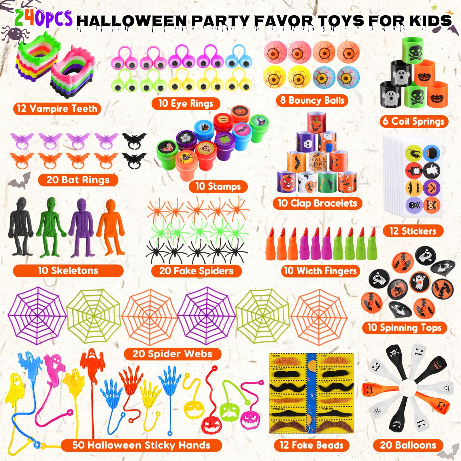 Aigybobo Halloween Party Favors Gifts for Kids, 240 Pcs Halloween Toys Bulk Goodie Bag Stuffers Fillers, Trick or Treat Gifts Exchange Halloween Party Game Prizes for School Classroom Carnival