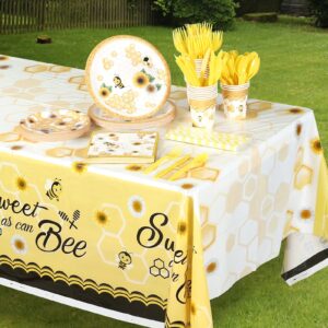 194PCS Bumble Bee Themed Party Supplies Bee Party Decorations - Bee Paper Plates and Napkins, Tablecloth, Tableware, What Will It Bee Gender Reveal Birthday Baby Shower Party Supplies, Serves 24