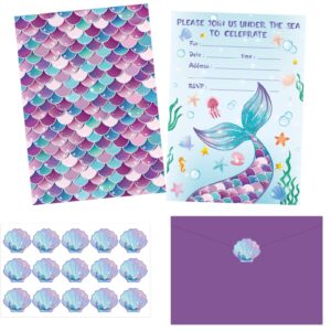 30 pack mermaid birthday invitation mermaid party invitation cards, 30 mermaid sticker labels with 30 envelopes under the sea party decorations supplies for kids girls baby shower ocean birthday party