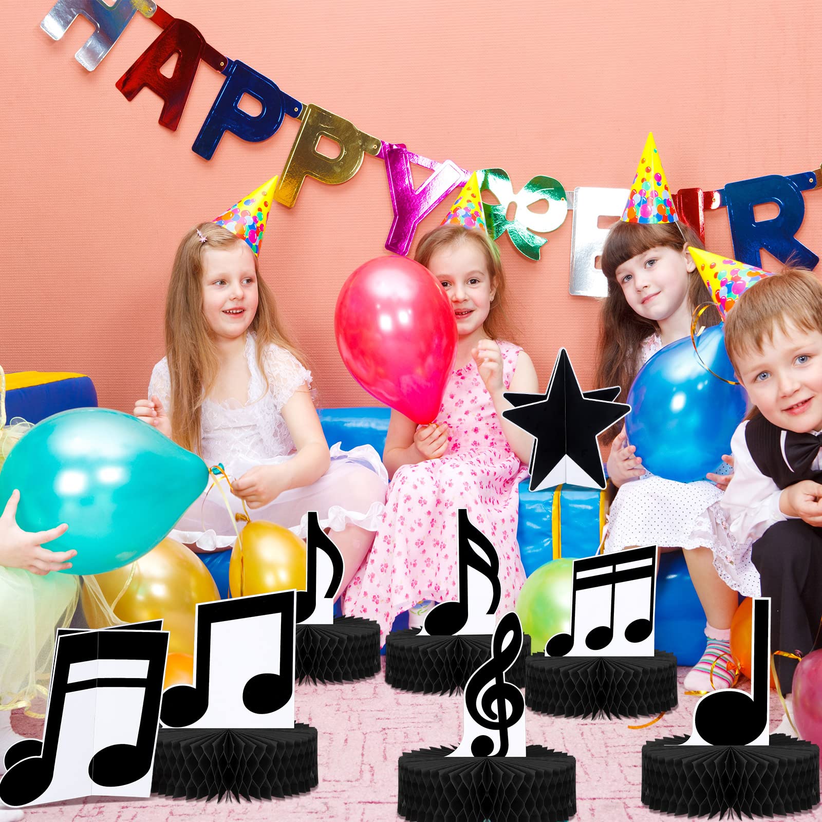 8 Pack Music Notes Honeycomb Centerpieces Musical Party Decorations Music Notes Silhouette Table Toppers Music Party Honeycomb Centerpieces Music Themed Party Decorations for Birthday Baby Shower