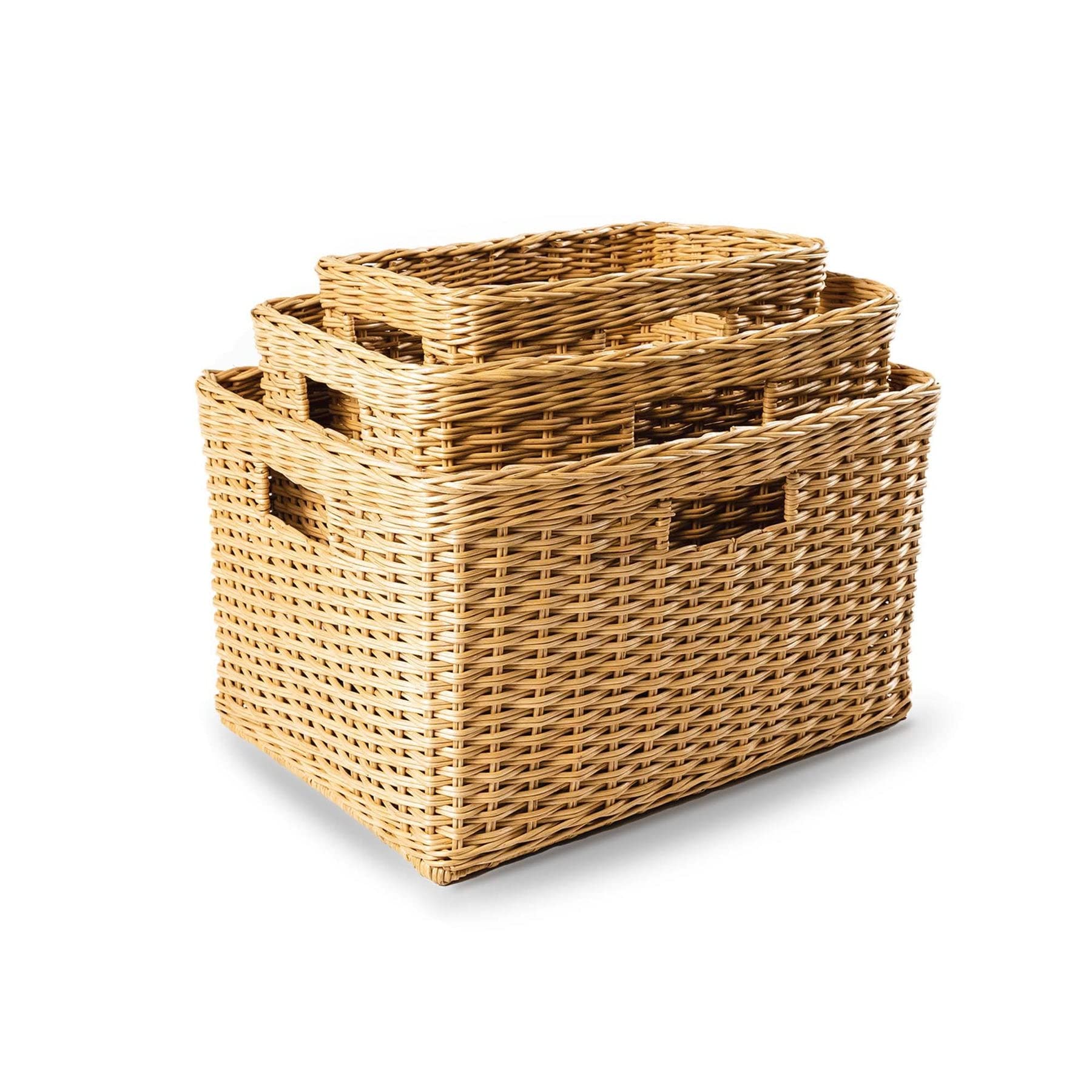 The Basket Lady Tall Rectangular Wicker Storage Basket, Medium, 20 in L x 13 in W x 11 in H, Sandstone