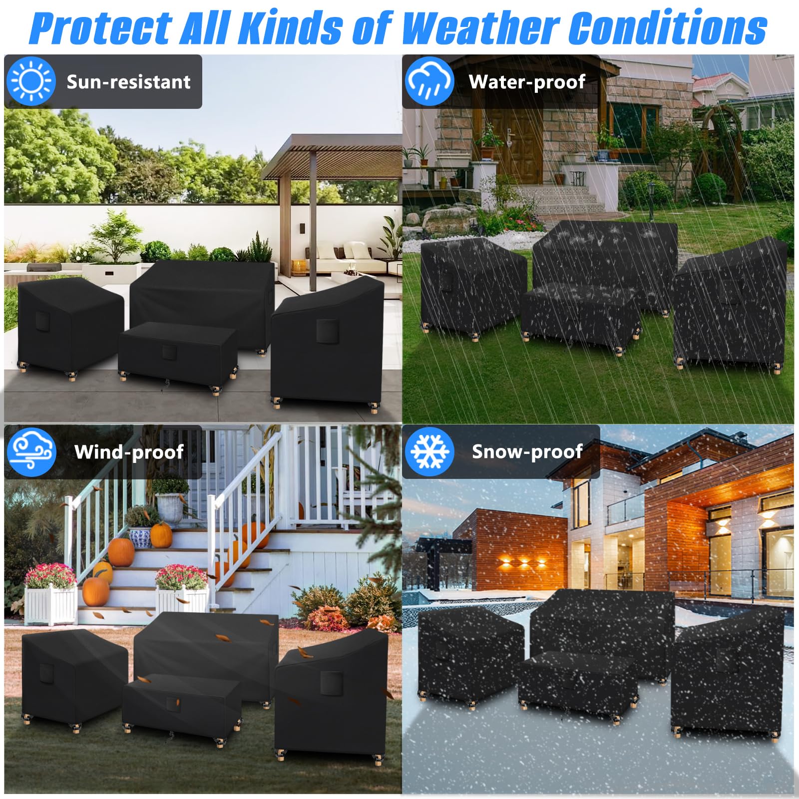 SIRUITON Patio Furniture Covers 4 Piece Set, Outdoor Furniture Cover Waterproof, Patio Furniture Set Covers, Heavy Duty Durable and Water Resistant Fabric, Fit for Chairs, Couch, Coffee Table, Black