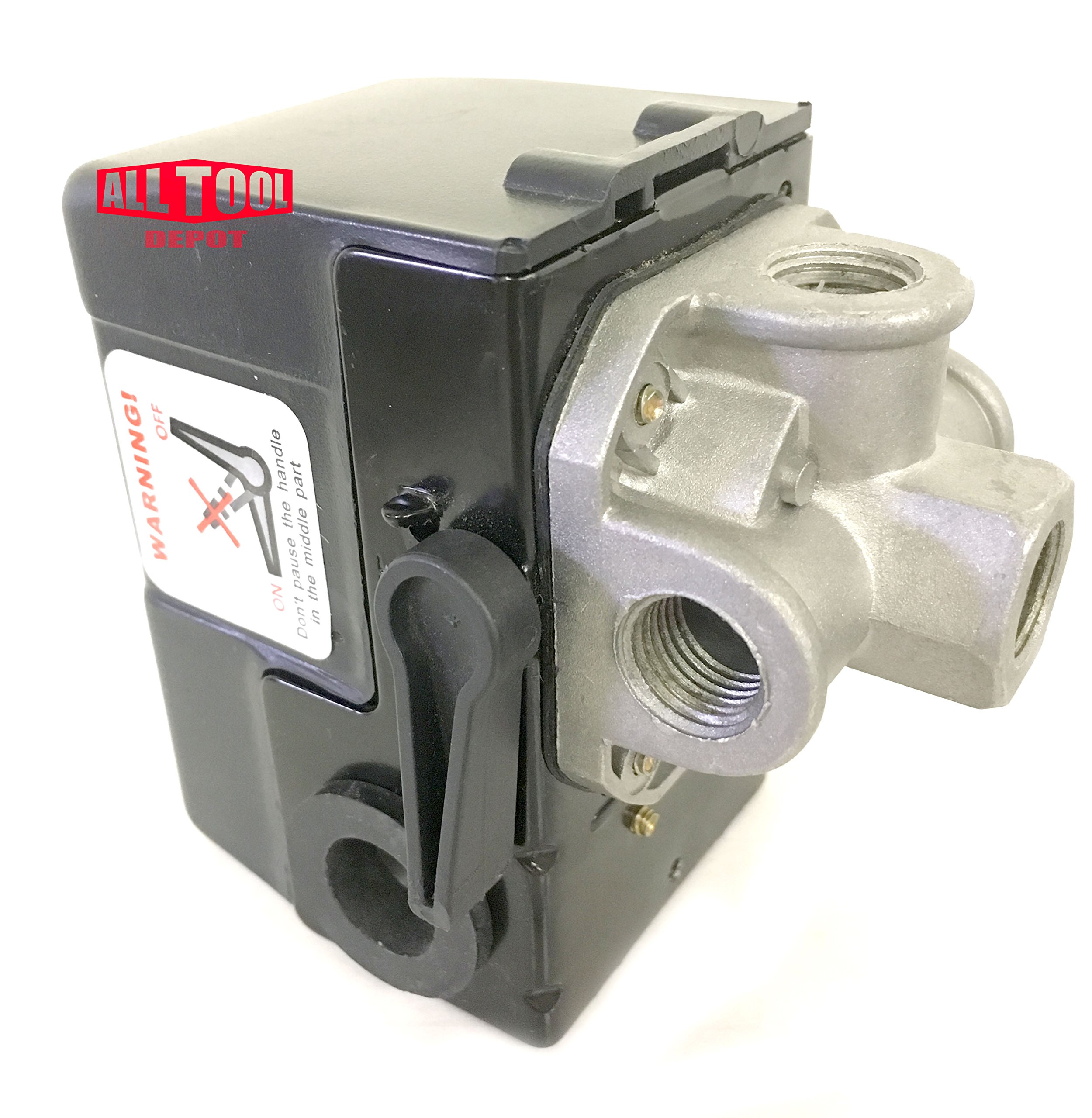 Heavy Duty Air Pressure Switch Sunny H4, 4 Port, 140-175 PSI, 25 Amp, Auto/Off Cut-Out Lever