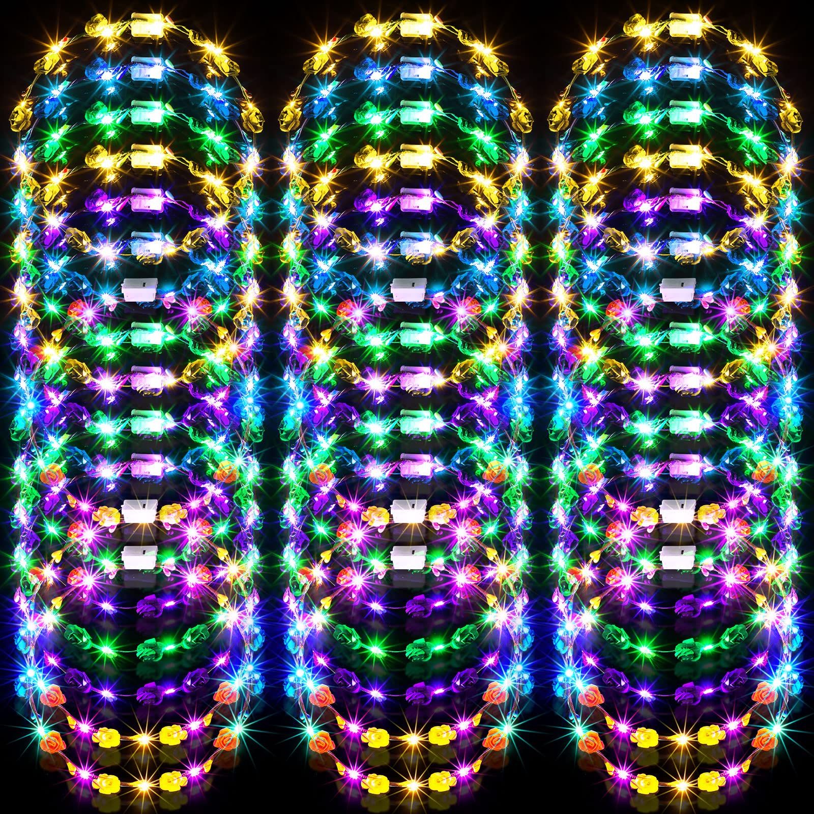 40 Pieces LED Flower Crown Light up Headband LED Hair Garlands Glow in The Dark Flower Crown LED Hair Wreath for Women Girls Brides Wedding Birthday Holiday Beach Party Hair Accessories