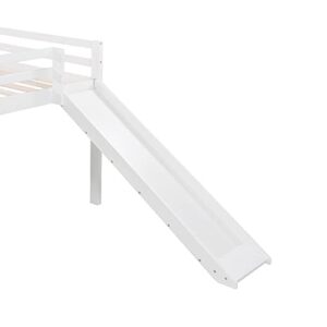 Merax Full Size Junior Wood Loft Bed with Slide Loft Bunk Bed for Girls Boys,White