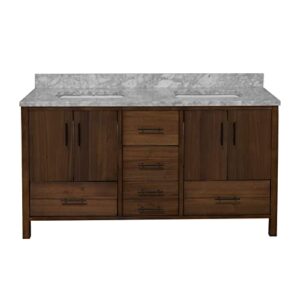 Kitchen Bath Collection California 60-inch Double Bathroom Vanity (Carrara/Walnut): Includes Walnut Cabinet with Authentic Italian Carrara Marble Countertop and White Ceramic Sinks