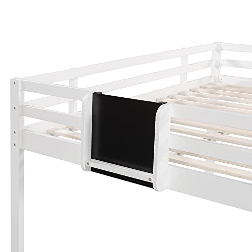 Merax Full Size Junior Wood Loft Bed with Slide Loft Bunk Bed for Girls Boys,White