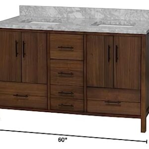 Kitchen Bath Collection California 60-inch Double Bathroom Vanity (Carrara/Walnut): Includes Walnut Cabinet with Authentic Italian Carrara Marble Countertop and White Ceramic Sinks