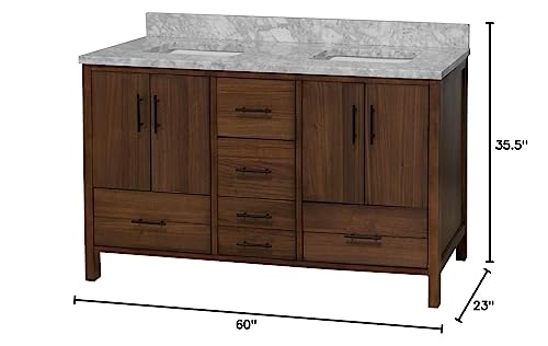 Kitchen Bath Collection California 60-inch Double Bathroom Vanity (Carrara/Walnut): Includes Walnut Cabinet with Authentic Italian Carrara Marble Countertop and White Ceramic Sinks