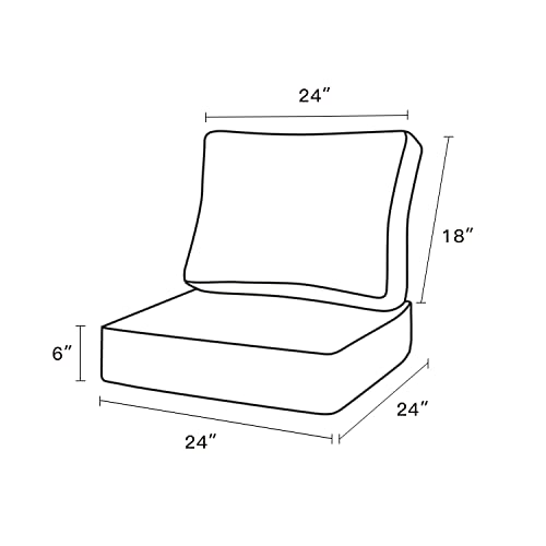 ARTPLAN Olefin 24x24 Deep Seat Patio Cushions for Outdoor Furniture,Extra 6 inch Thick,Back 18"x24",Removable,Replacement,Solid/Floral,Outdoor/Indoor,Khaki