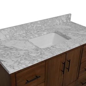 California 48-inch Bathroom Vanity (Carrara/Walnut): Includes Walnut Cabinet with Authentic Italian Carrara Marble Countertop and White Ceramic Sink