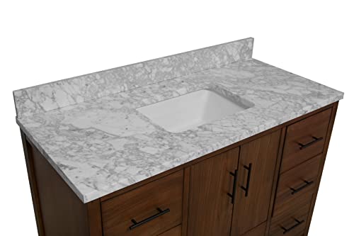 California 48-inch Bathroom Vanity (Carrara/Walnut): Includes Walnut Cabinet with Authentic Italian Carrara Marble Countertop and White Ceramic Sink