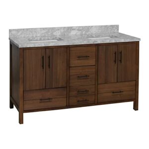 kitchen bath collection california 60-inch double bathroom vanity (carrara/walnut): includes walnut cabinet with authentic italian carrara marble countertop and white ceramic sinks