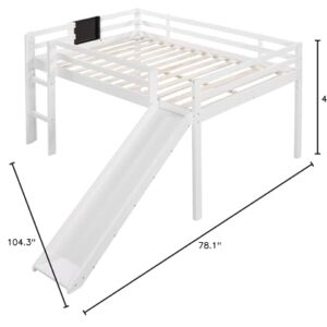 Merax Full Size Junior Wood Loft Bed with Slide Loft Bunk Bed for Girls Boys,White