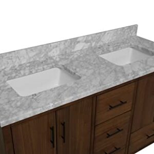 Kitchen Bath Collection California 60-inch Double Bathroom Vanity (Carrara/Walnut): Includes Walnut Cabinet with Authentic Italian Carrara Marble Countertop and White Ceramic Sinks