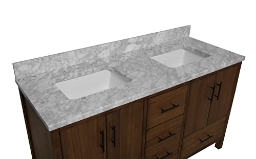 Kitchen Bath Collection California 60-inch Double Bathroom Vanity (Carrara/Walnut): Includes Walnut Cabinet with Authentic Italian Carrara Marble Countertop and White Ceramic Sinks