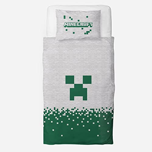 Minecraft Official Single Kids Duvet Cover Set | Character World Brands Pixels Design Reversible 2 Sided Bedding Including Matching Pillow Case | Gaming Single Bed Set Polycotton