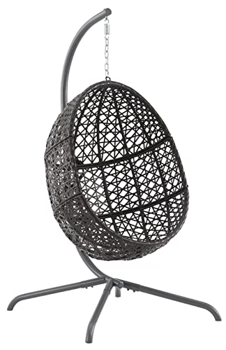 Crosley Furniture Calliope Wicker Indoor Outdoor Hanging Egg Chair with Stand for Patio, Porch, Deck, Sand