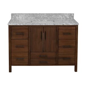 California 48-inch Bathroom Vanity (Carrara/Walnut): Includes Walnut Cabinet with Authentic Italian Carrara Marble Countertop and White Ceramic Sink