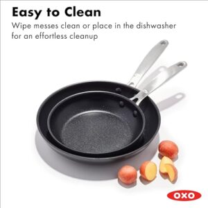 OXO Enhanced 8" and 10" Frying Pan Skillet Set, Healthy Ceramic Nonstick, PFAS-Free, Stainless Steel Handle, Dishwasher Safe, Oven Safe, Black