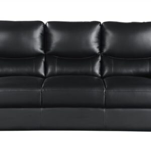 HomeRoots 85" Black Leather Sofa with Silver Legs