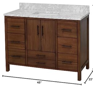 California 48-inch Bathroom Vanity (Carrara/Walnut): Includes Walnut Cabinet with Authentic Italian Carrara Marble Countertop and White Ceramic Sink