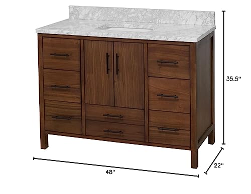 California 48-inch Bathroom Vanity (Carrara/Walnut): Includes Walnut Cabinet with Authentic Italian Carrara Marble Countertop and White Ceramic Sink