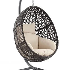 Crosley Furniture Calliope Wicker Indoor Outdoor Hanging Egg Chair with Stand for Patio, Porch, Deck, Sand