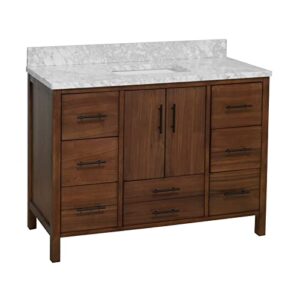 california 48-inch bathroom vanity (carrara/walnut): includes walnut cabinet with authentic italian carrara marble countertop and white ceramic sink