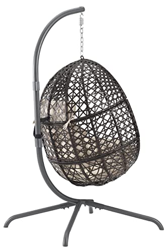 Crosley Furniture Calliope Wicker Indoor Outdoor Hanging Egg Chair with Stand for Patio, Porch, Deck, Sand