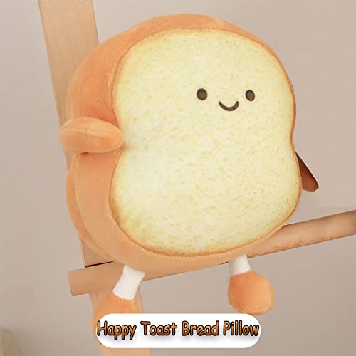 RELIGES Toast Bread Plush Pillow,Cute Simulation Bread Shape Pillow Soft Lumbar Back Cushion Plush Stuffed Toy for Home Decor (Happy)