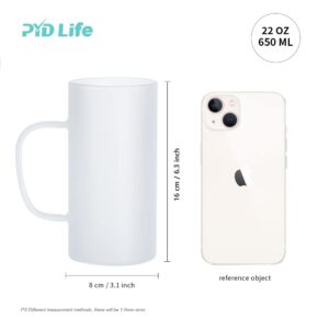 PYD Life Sublimation Glass Blanks Mug Frosted Glass Tumblers 22 OZ Coffee Beer Mugs Cups with Handle for Cricut Mug Press and Tumbler Heat Press 4 Pack