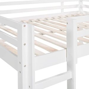 Merax Full Size Junior Wood Loft Bed with Slide Loft Bunk Bed for Girls Boys,White