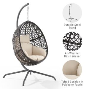 Crosley Furniture Calliope Wicker Indoor Outdoor Hanging Egg Chair with Stand for Patio, Porch, Deck, Sand