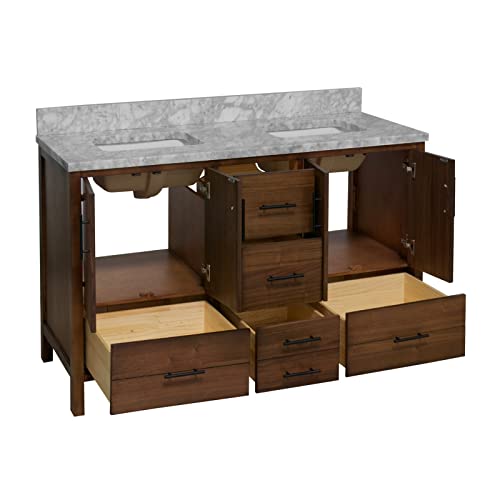 Kitchen Bath Collection California 60-inch Double Bathroom Vanity (Carrara/Walnut): Includes Walnut Cabinet with Authentic Italian Carrara Marble Countertop and White Ceramic Sinks