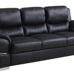 HomeRoots 85" Black Leather Sofa with Silver Legs