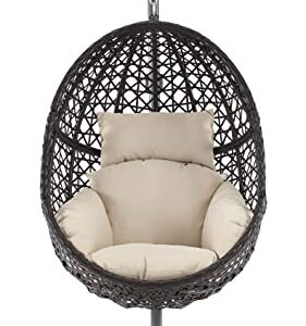 Crosley Furniture Calliope Wicker Indoor Outdoor Hanging Egg Chair with Stand for Patio, Porch, Deck, Sand