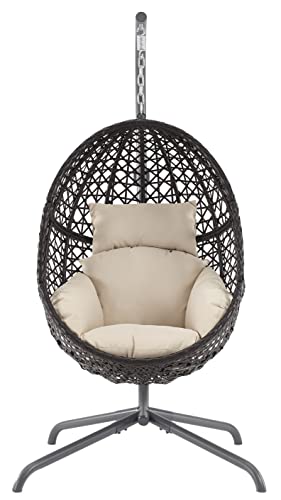 Crosley Furniture Calliope Wicker Indoor Outdoor Hanging Egg Chair with Stand for Patio, Porch, Deck, Sand