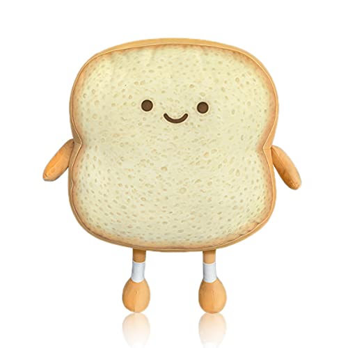 RELIGES Toast Bread Plush Pillow,Cute Simulation Bread Shape Pillow Soft Lumbar Back Cushion Plush Stuffed Toy for Home Decor (Happy)