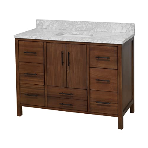 California 48-inch Bathroom Vanity (Carrara/Walnut): Includes Walnut Cabinet with Authentic Italian Carrara Marble Countertop and White Ceramic Sink