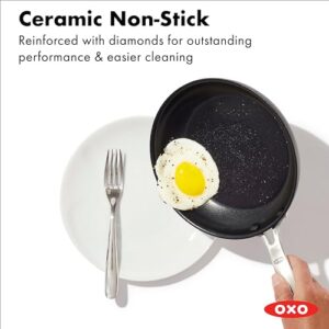 OXO Enhanced 8" and 10" Frying Pan Skillet Set, Healthy Ceramic Nonstick, PFAS-Free, Stainless Steel Handle, Dishwasher Safe, Oven Safe, Black