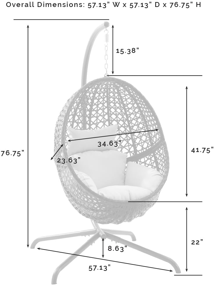 Crosley Furniture Calliope Wicker Indoor Outdoor Hanging Egg Chair with Stand for Patio, Porch, Deck, Sand